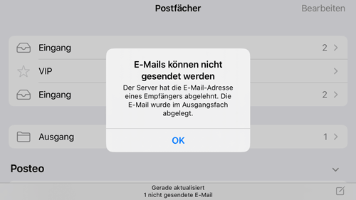 Fehlermeldung in der iOS-Mail-App