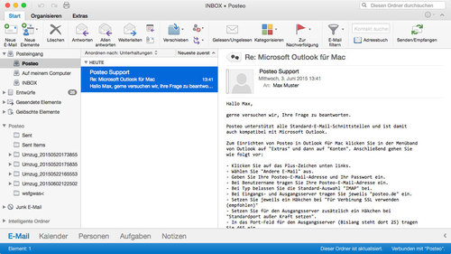 Posteo in Microsoft Outlook für Mac - Beispielbild