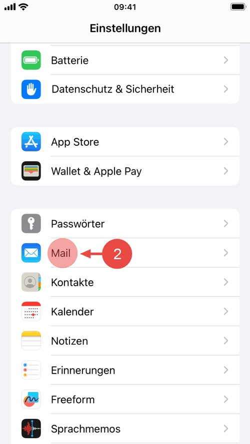 Wählen Sie "Mail".