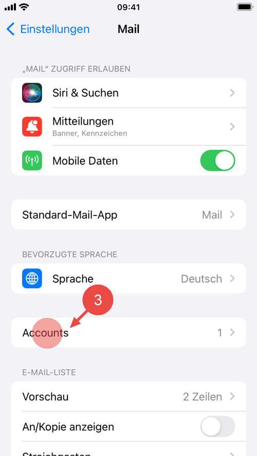 Tippen Sie auf "Accounts".