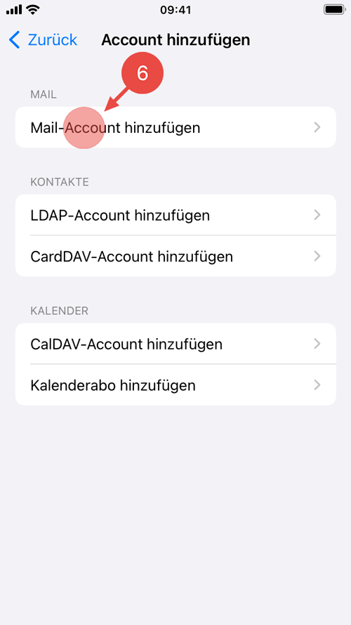Wählen Sie "Mail-Account hinzufügen".