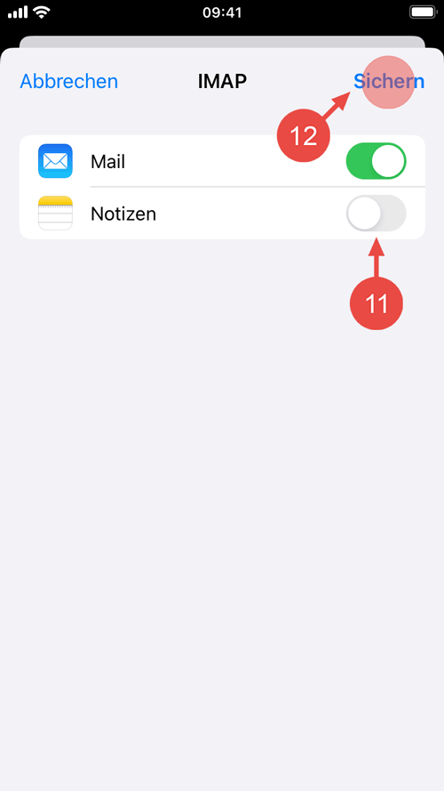 Aktivieren Sie, wenn gewünscht, die Synchronisation der Notizen. Schließen Sie die Konfiguration mit "Sichern" ab.