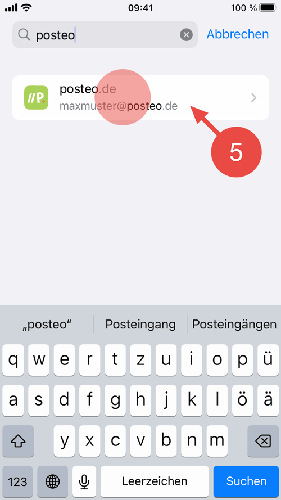 Suchen Sie nach Posteo und tippen Sie den Eintrag für Ihr Posteo-Konto an.