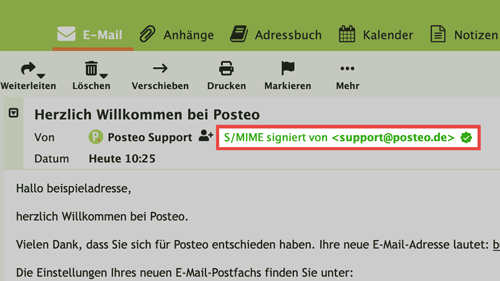 Ob eine E-Mail tatsächlich von Posteo an Sie gesendet wurde, können Sie anhand der S/MIME-Signatur überprüfen.