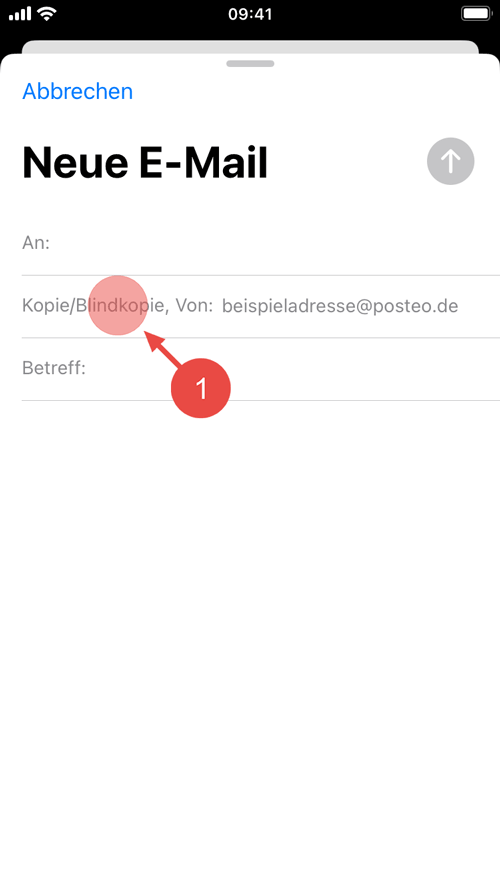 Schreiben Sie eine neue E-Mail und tippen Sie auf "Kopie/Blindkopie".