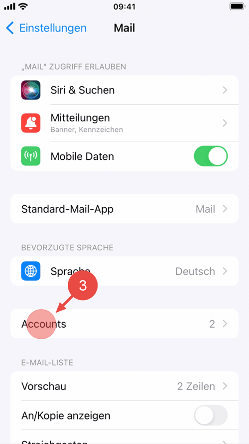 Wählen Sie "Accounts".