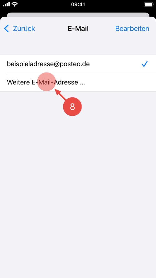 Tippen Sie auf "Weitere E-Mail-Adresse".