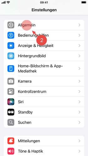 Tippen Sie auf den Menüpunkt "Allgemein".