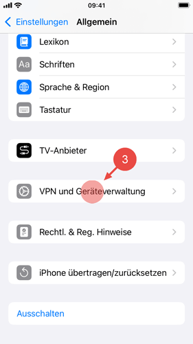 Wählen Sie den Menüpunkt "VPN- und Geräteverwaltung".