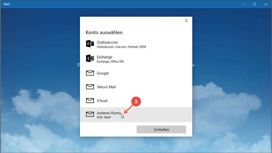 Windows 10 Mail einrichten: Schritt 3