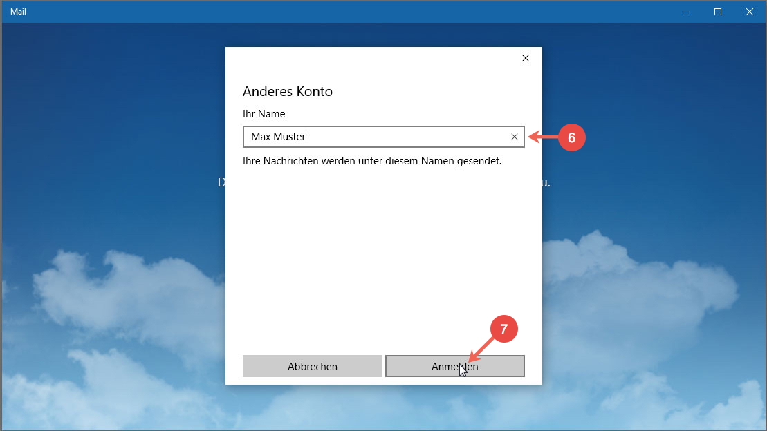 Windows 10 Mail einrichten: Schritt 6 und 7