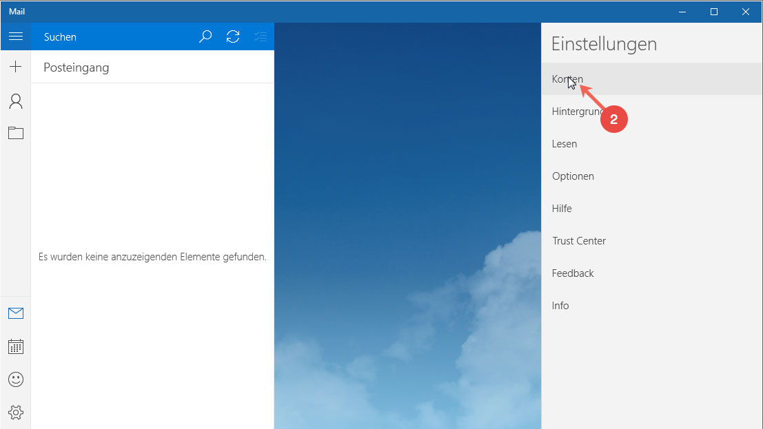 Posteo Kontakte und Kalender in Windows 10 einrichten: Schritt 2