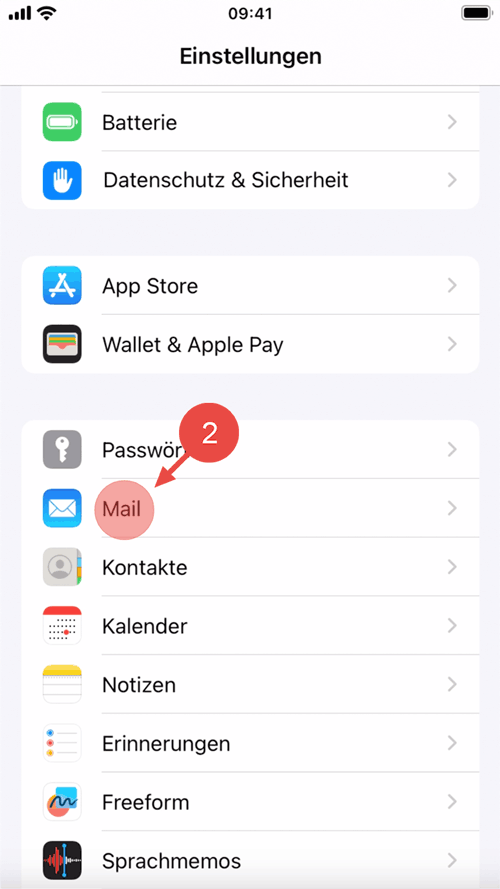 Tippen Sie auf "Mail".