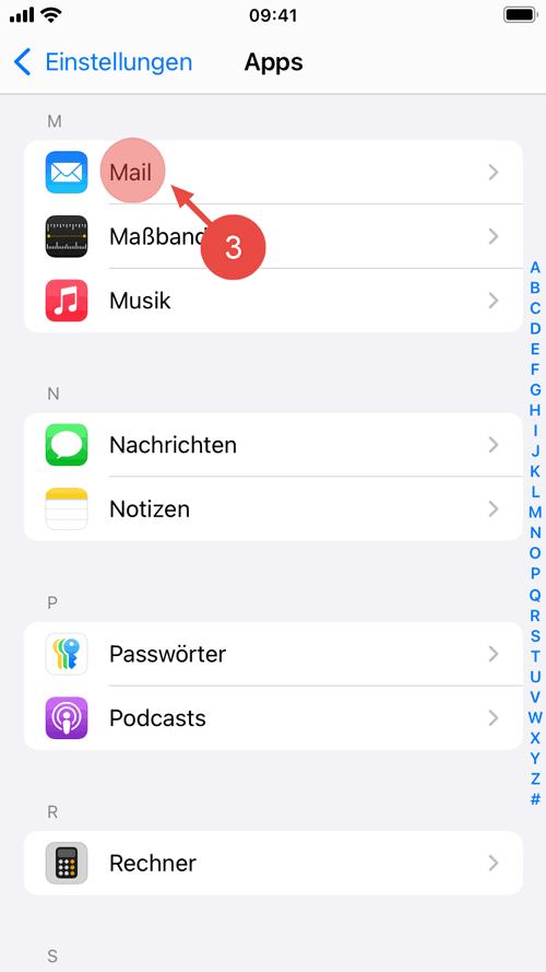 Wählen Sie "Mail" aus.