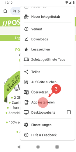 Wählen Sie "App installieren".