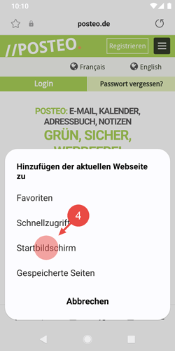 Wählen Sie "Startbildschirm" aus.