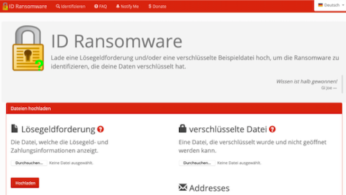 Die Webseite id-ransomware.malwarehunterteam.com