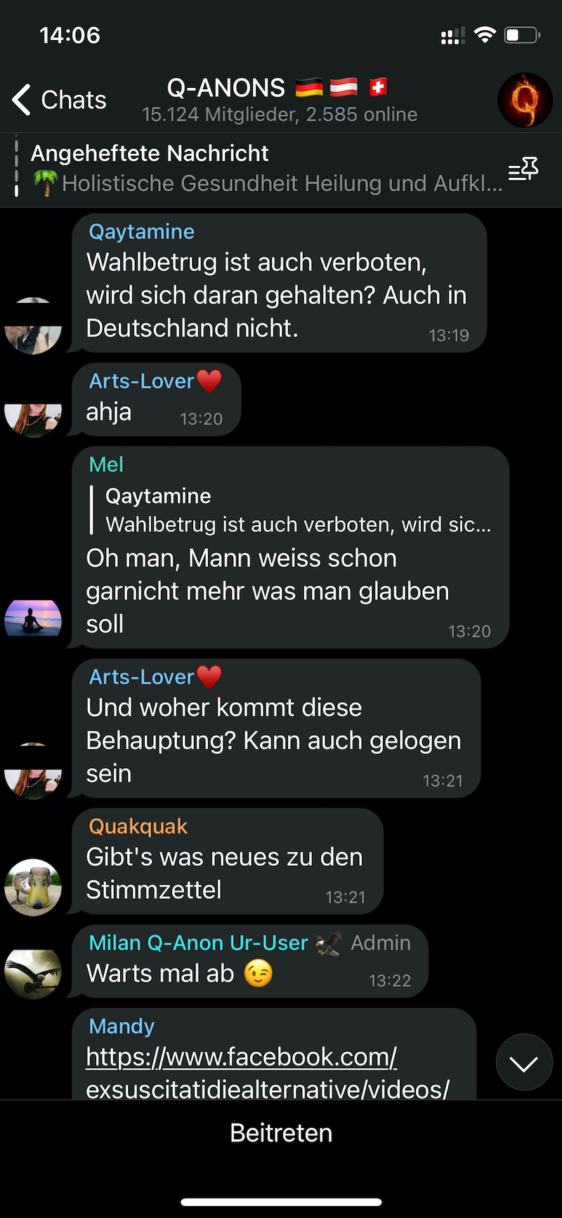Telegram-Kanal einer deutschsprachigen QAnon-Gruppe