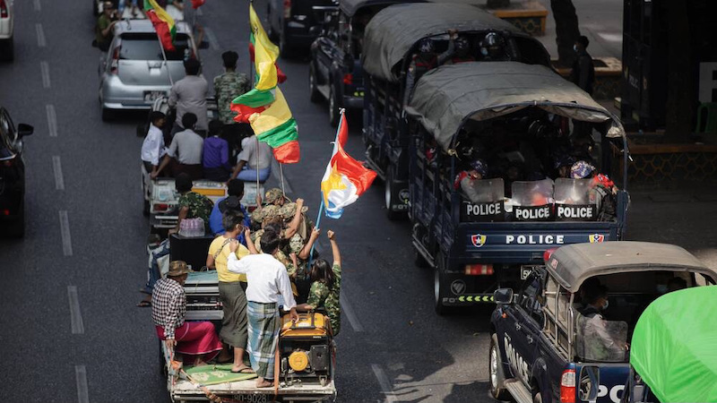 Unterstützer des Militärs in der Stadt Yangon