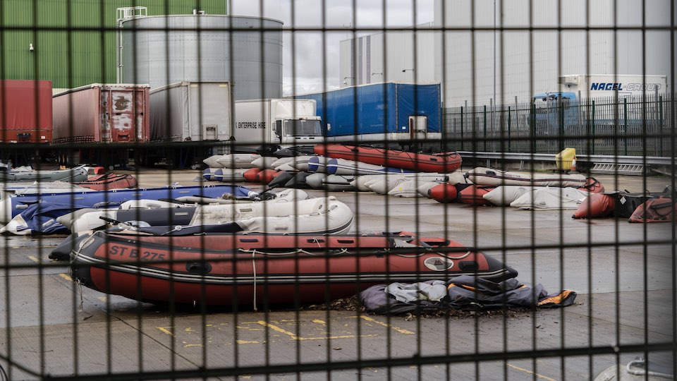 Inflatable boats of migrants in Dover