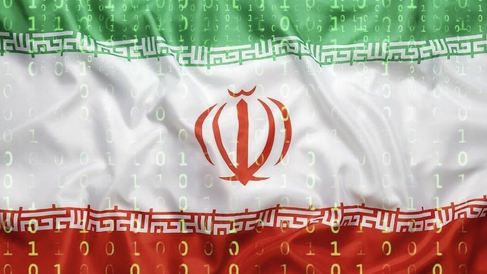 Iranische Flagge mit Binärcode