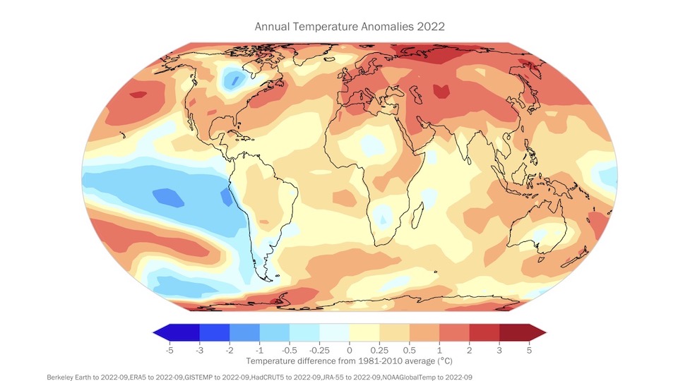 Anomalies au niveau des températures en 2022