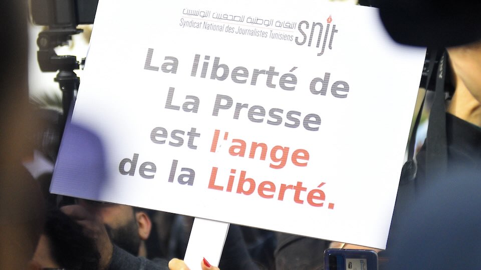 Sign at a demonstration for freedom of the press